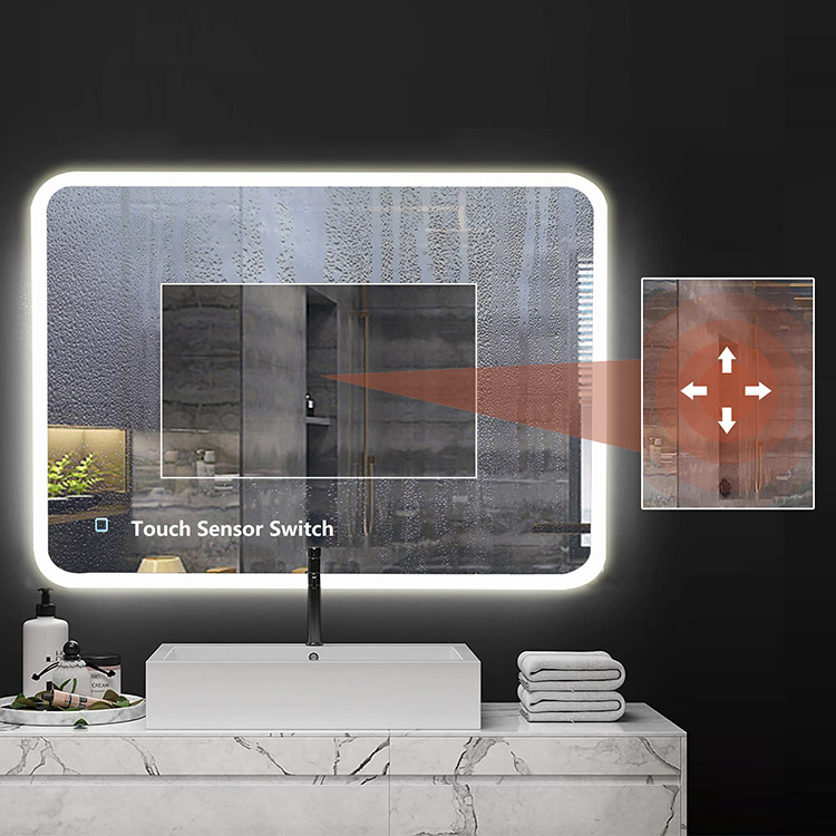 Rectangle LED Bathroom Mirror With Top Frosted Light Strip